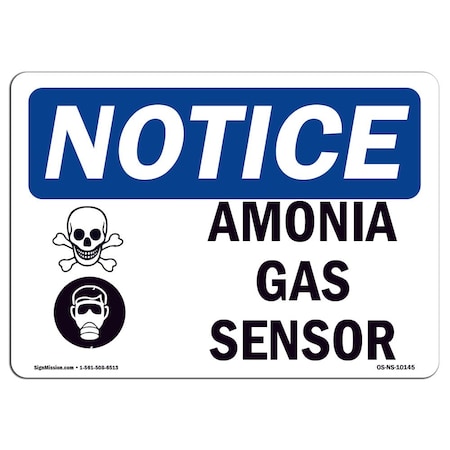Signmission OSHA Notice Sign, 12" Height, 18" Width, Aluminum, Ammonia Gas Sensor Sign With Symbol, Landscape OS-NS-A-1218-L-10145